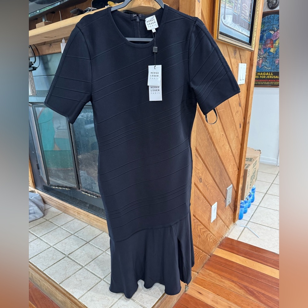 Herve Leger Black Short Sleeve Isabel Dress